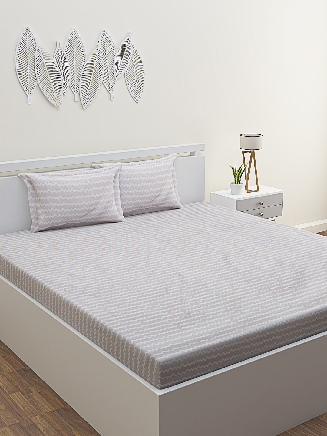 

ROMEE Striped 186 TC Microfiber Queen Bedsheet with 2 Pillow Covers, Grey