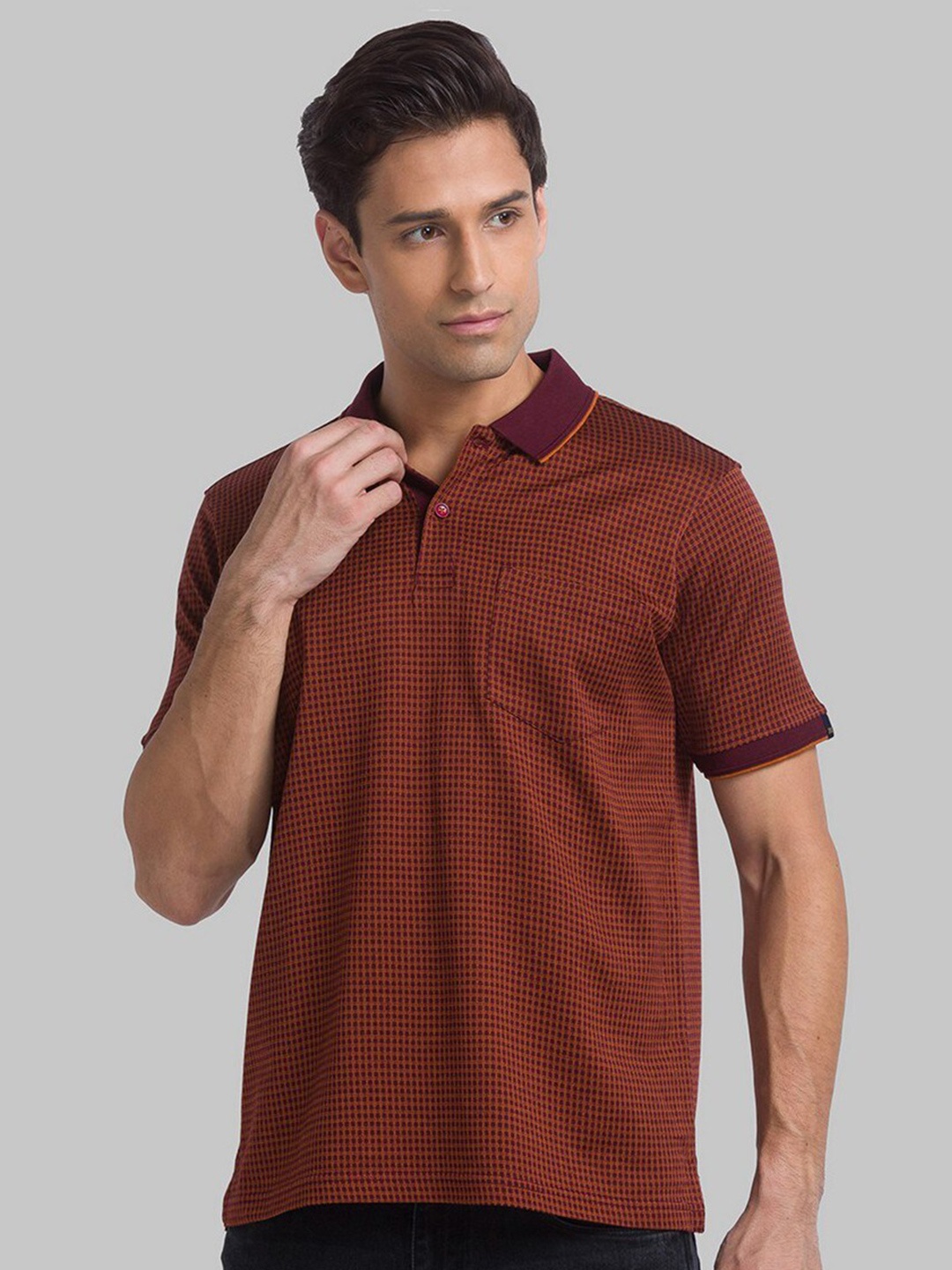 

Raymond Men Maroon Self-Design Pure Cotton T-Shirt