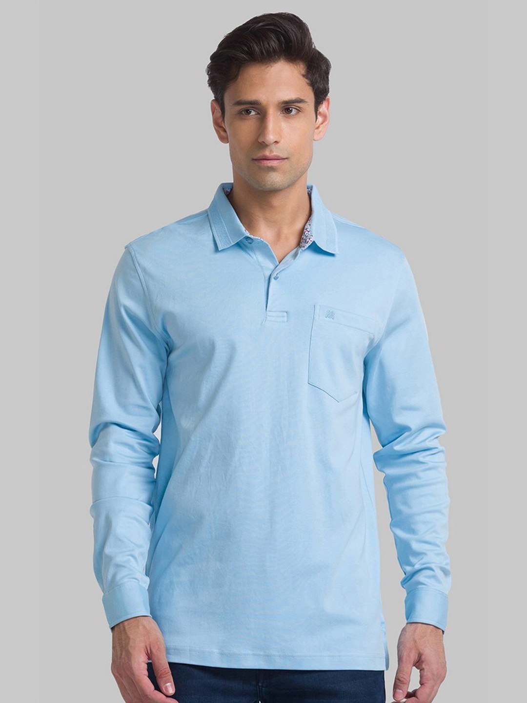 

Raymond Men Blue Solid Pure Cotton Polo Tshirts