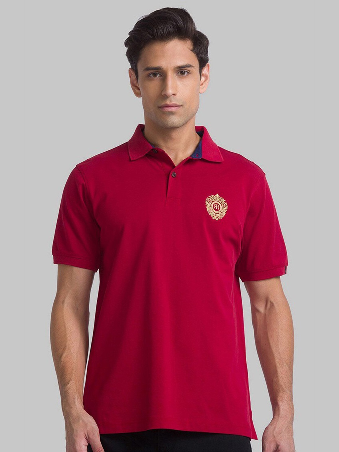 

Raymond Men Red Solid Pure Cotton T-Shirt