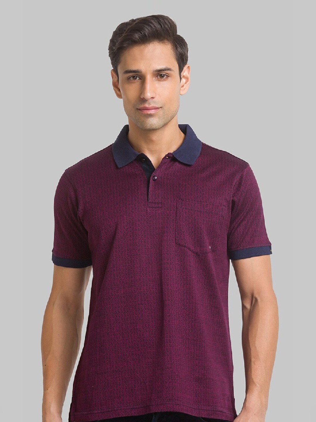 Raymond Men Blue & Burgundy Polo Collar Organic Cotton T-shirt