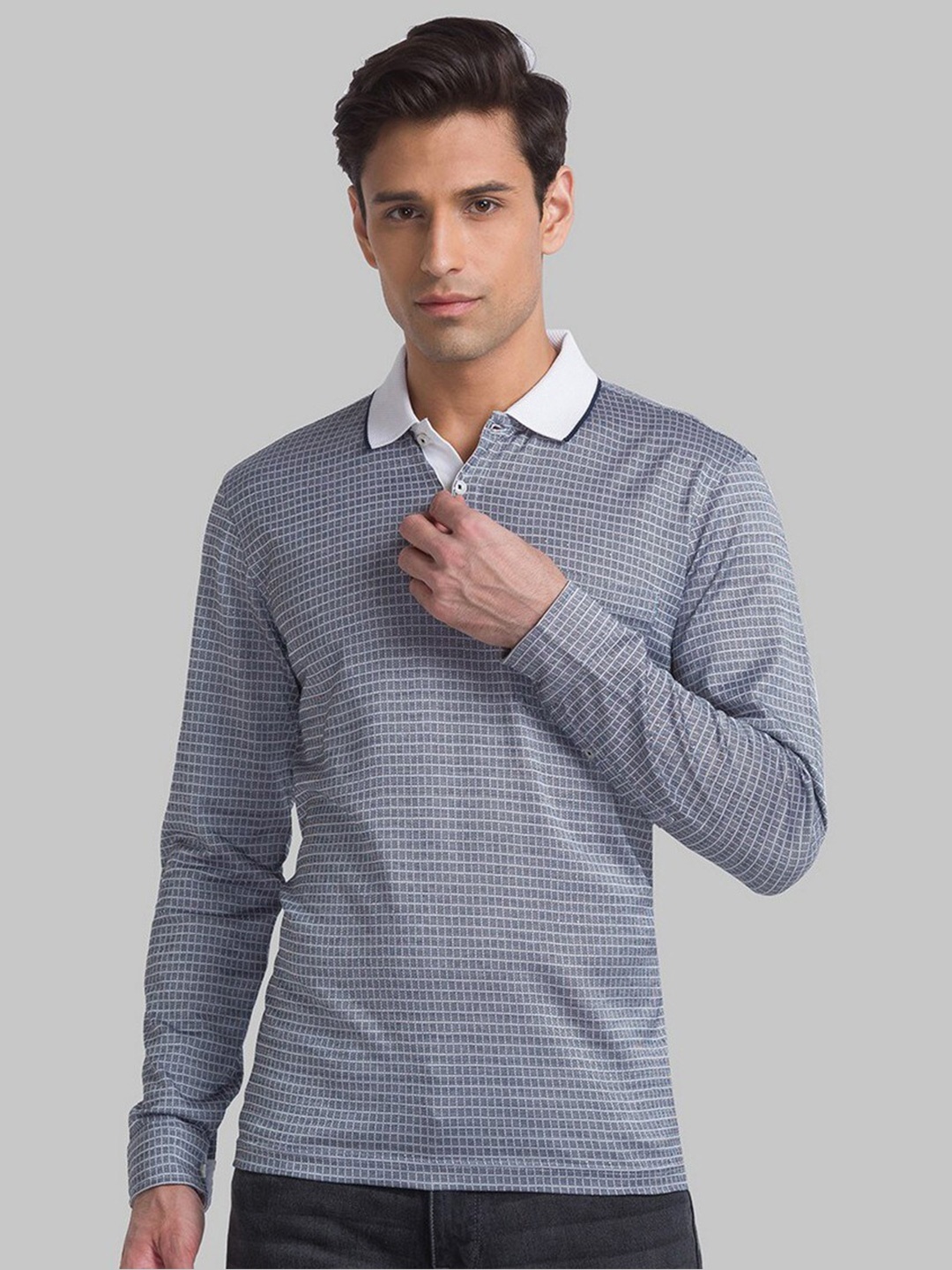 

Raymond Checked Polo Collar Organic Cotton T-shirt, Blue