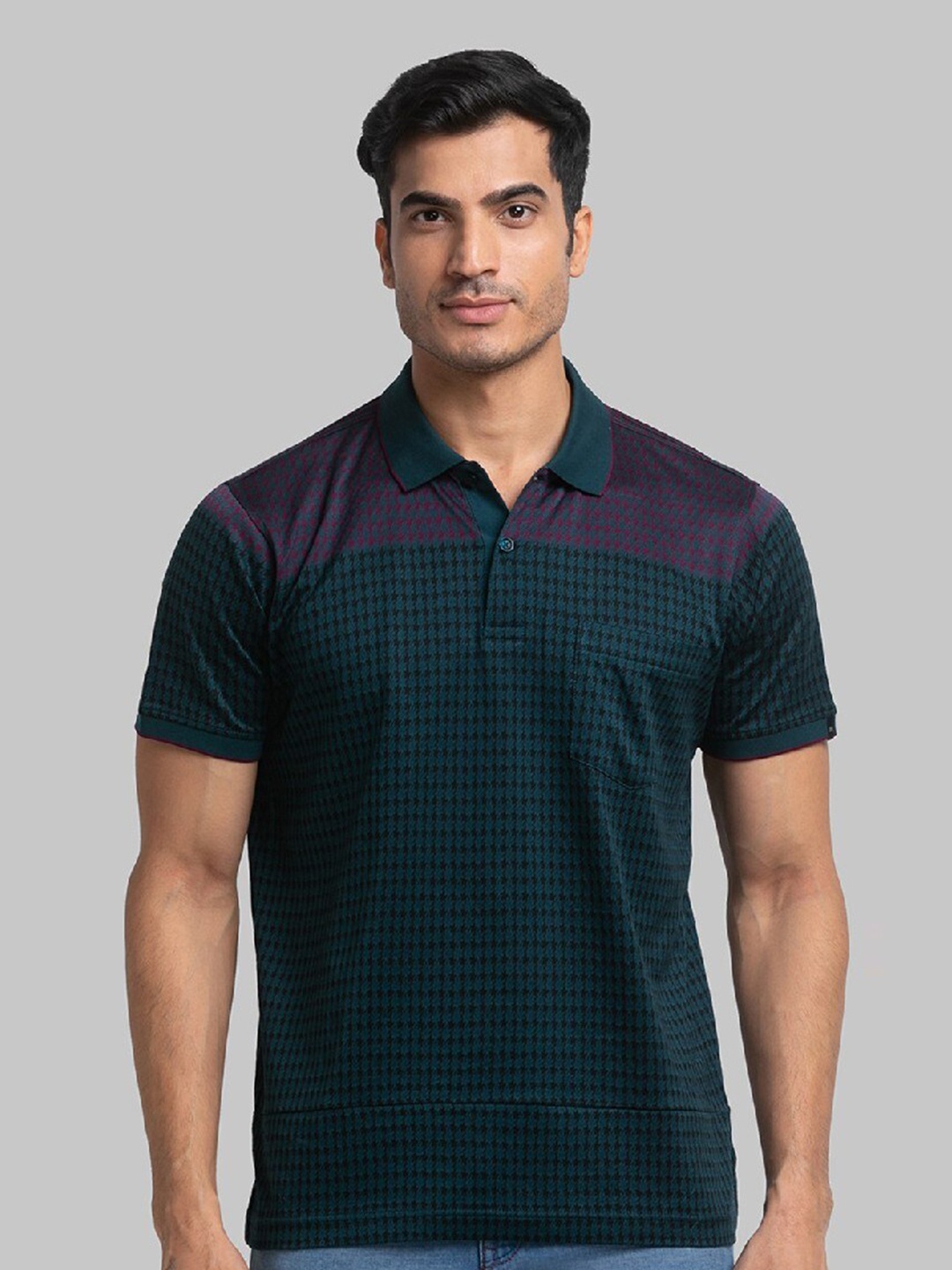

Raymond Men Green Self-Design Polo Collar Organic Cotton T-shirt
