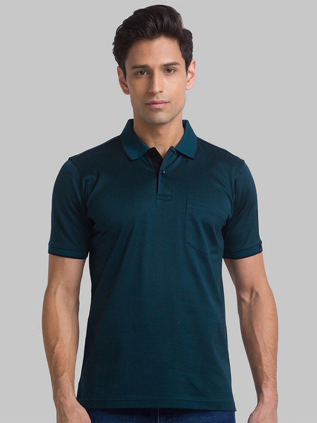 

Raymond Men Green Polo Collar Pure Cotton T-shirt