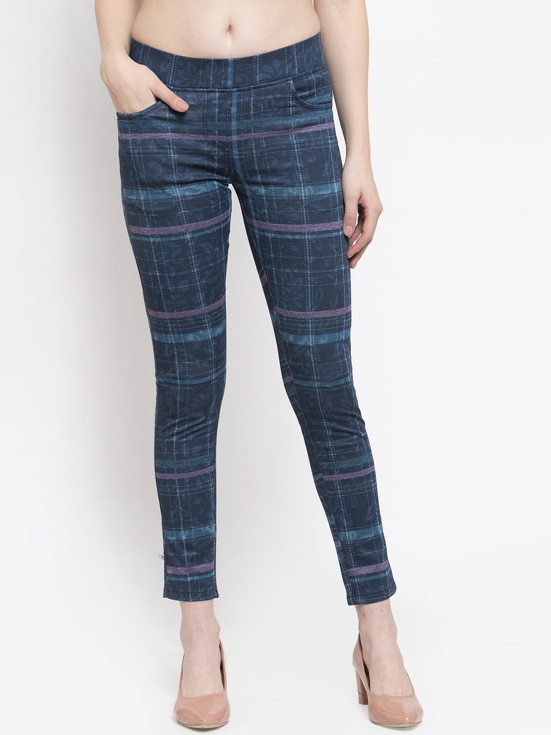 

Westwood Women Blue Checked Slim Fit Trousers
