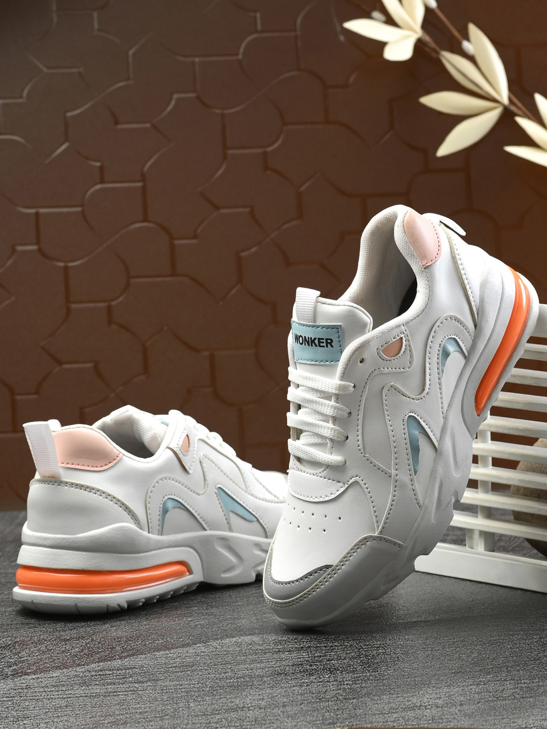 

mr wonker Women White Colourblocked Lace-Up Sneakers