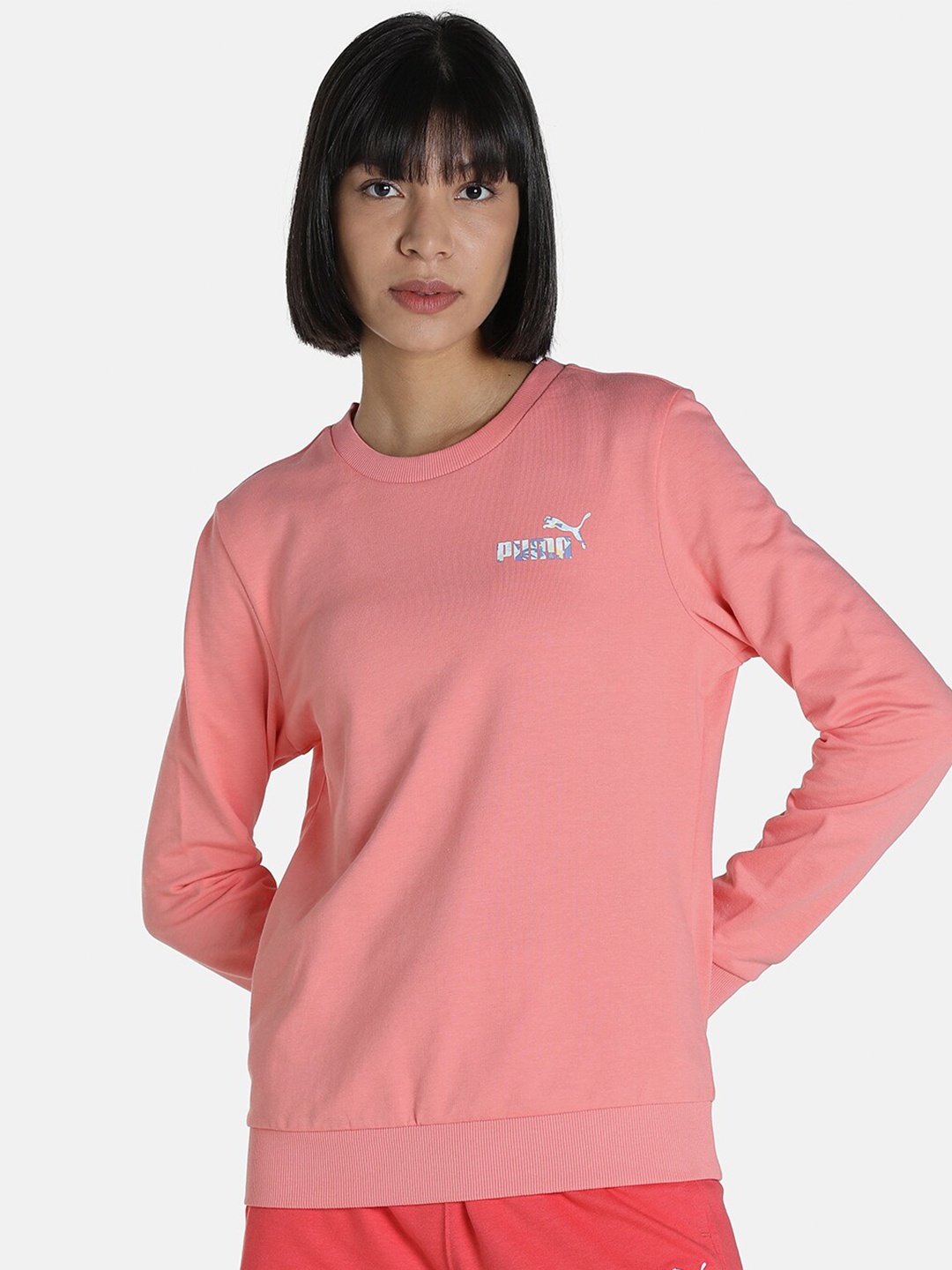 

Puma Women Pink Printed Crew Regular Fit Sweatshirt