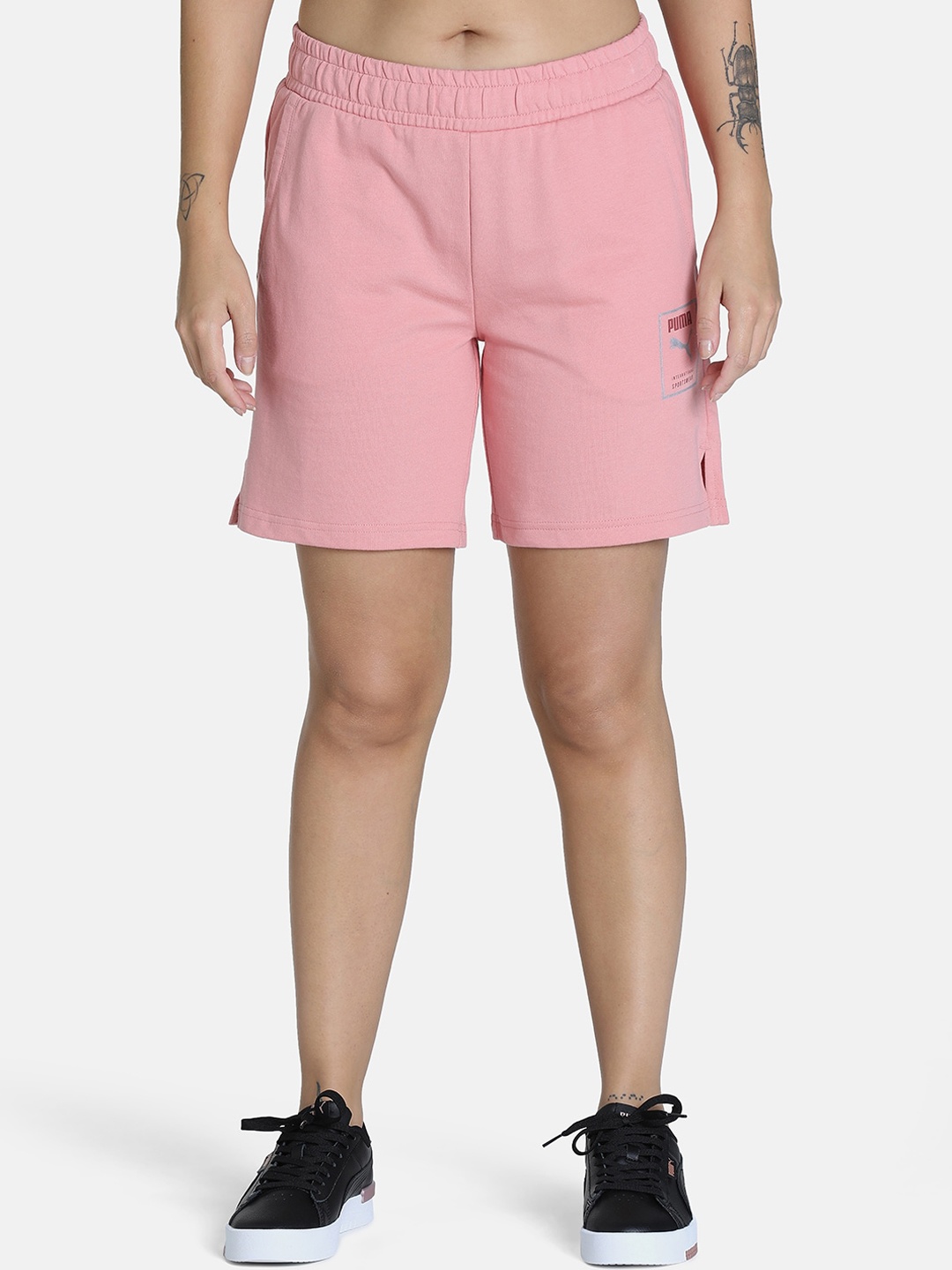 

Puma Women Graphic Relaxed Fit Shorts, Pink