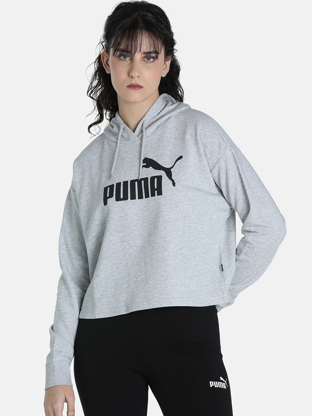 

Puma Women Grey Essential Logo Loose Cropped Hoodie
