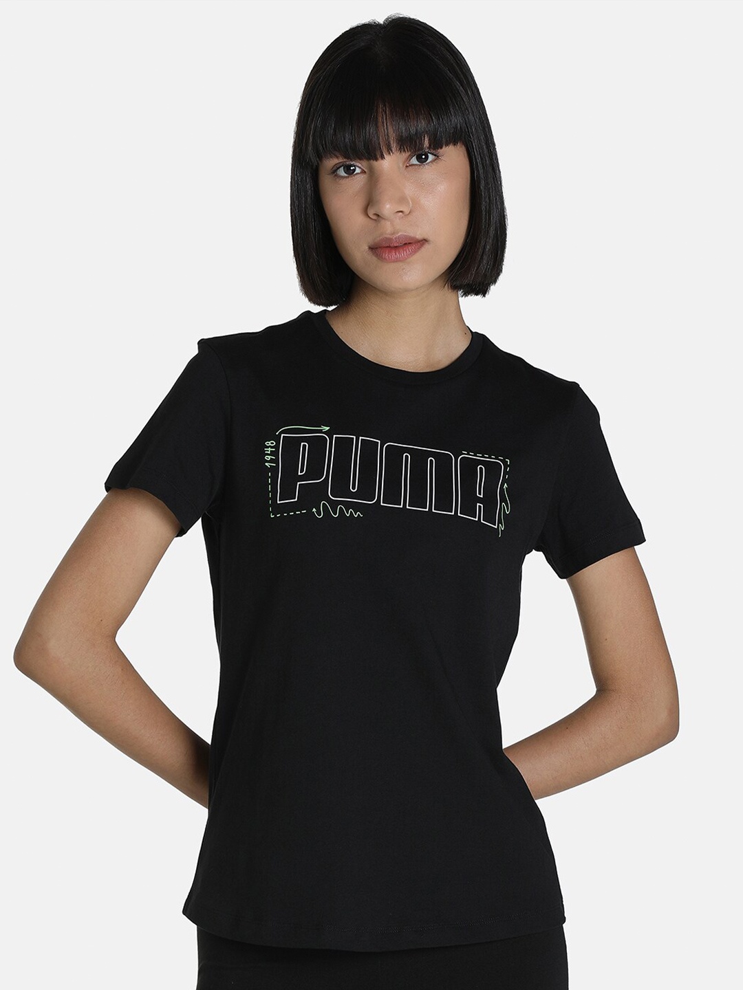 

Puma Women Regular Fit Graphic T-Shirt, Black