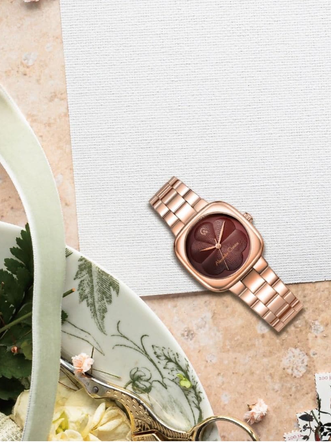 

Alexandre Christie Women Red Mother of Pearl Dial & Rose Gold Toned Stainless Steel Bracelet Style Straps Watch