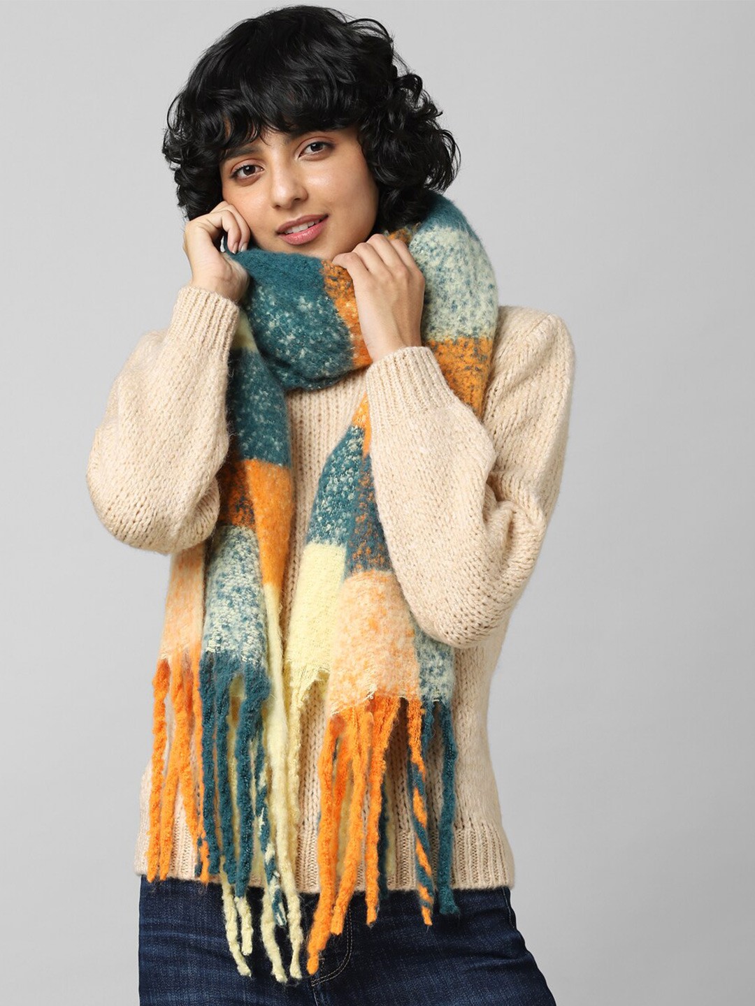 

ONLY Women Checked Scarf, Orange