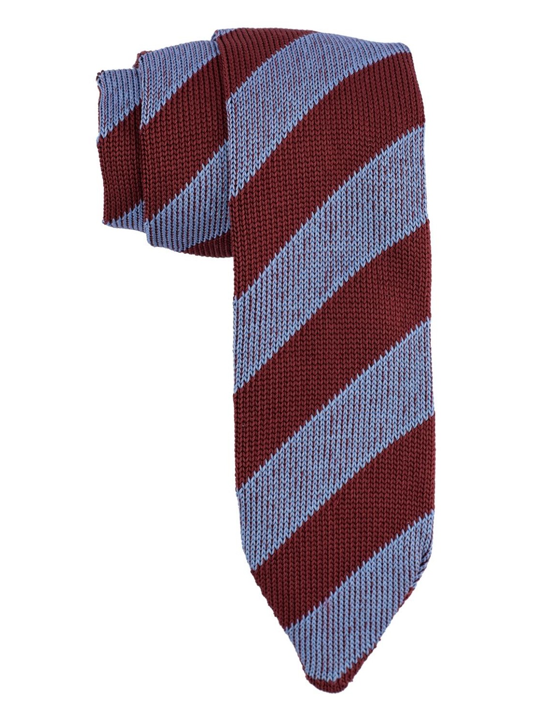 

The Tie Hub Men Italian Knitted Silk Blue Stripe Necktie, Maroon