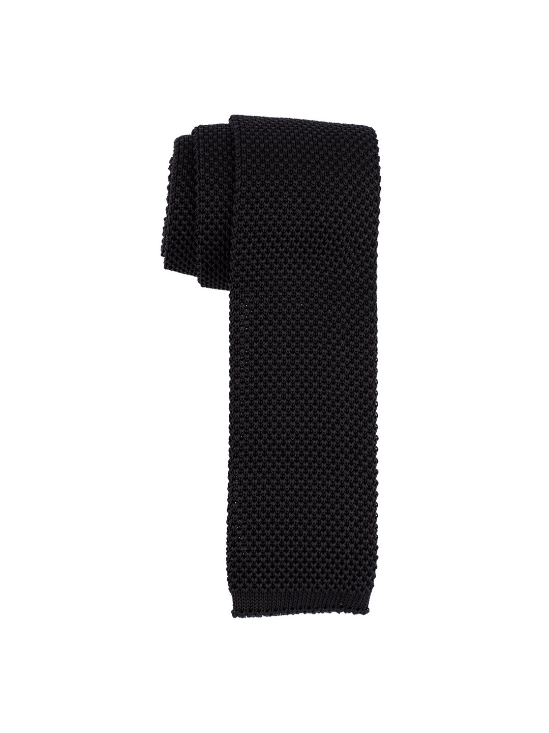

The Tie Hub Men Italian Woven Design Knitted Silk Black Necktie