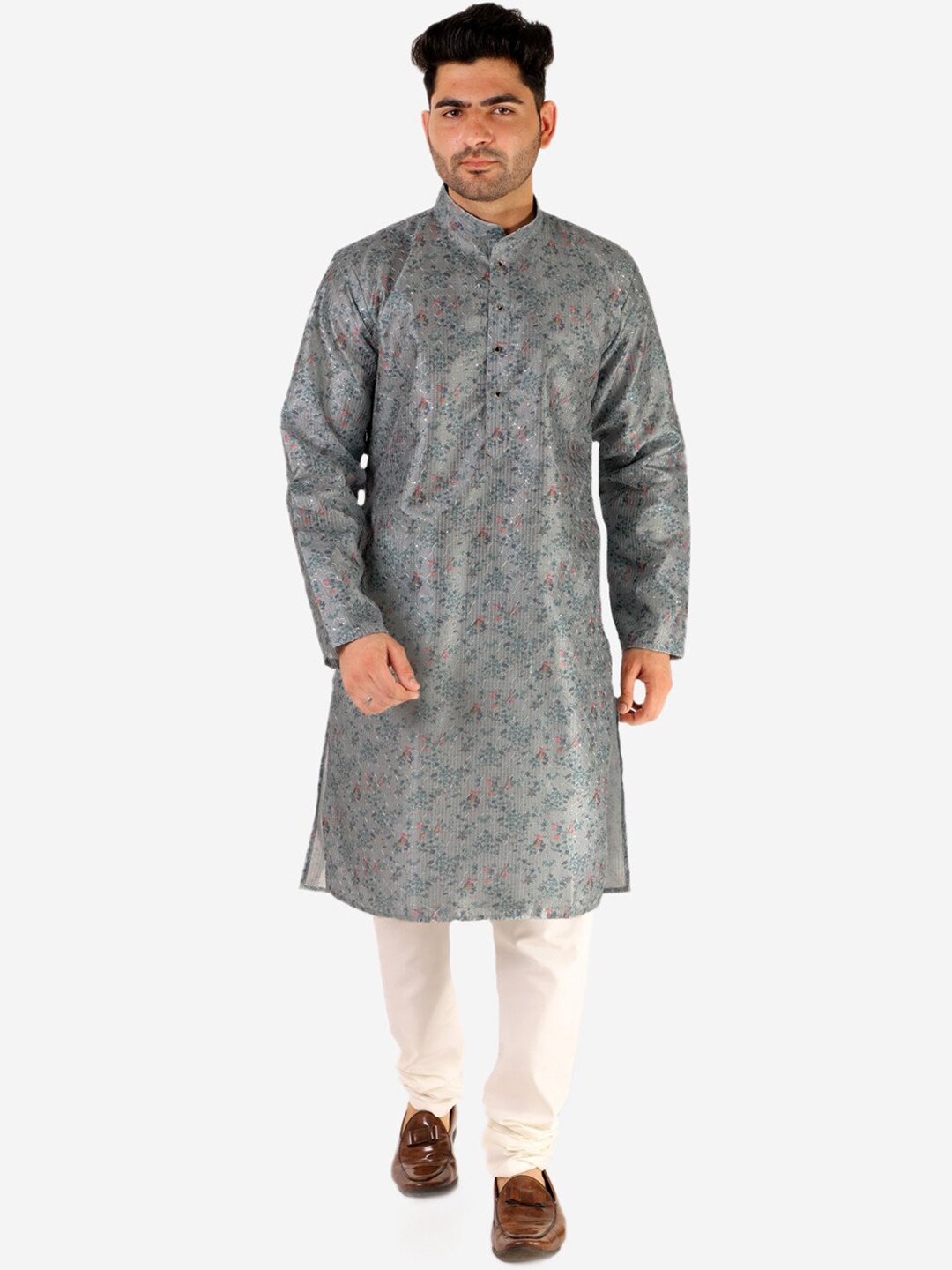 

Pro-Ethic STYLE DEVELOPER Men Grey Pure Silk Kurta with Pyjamas