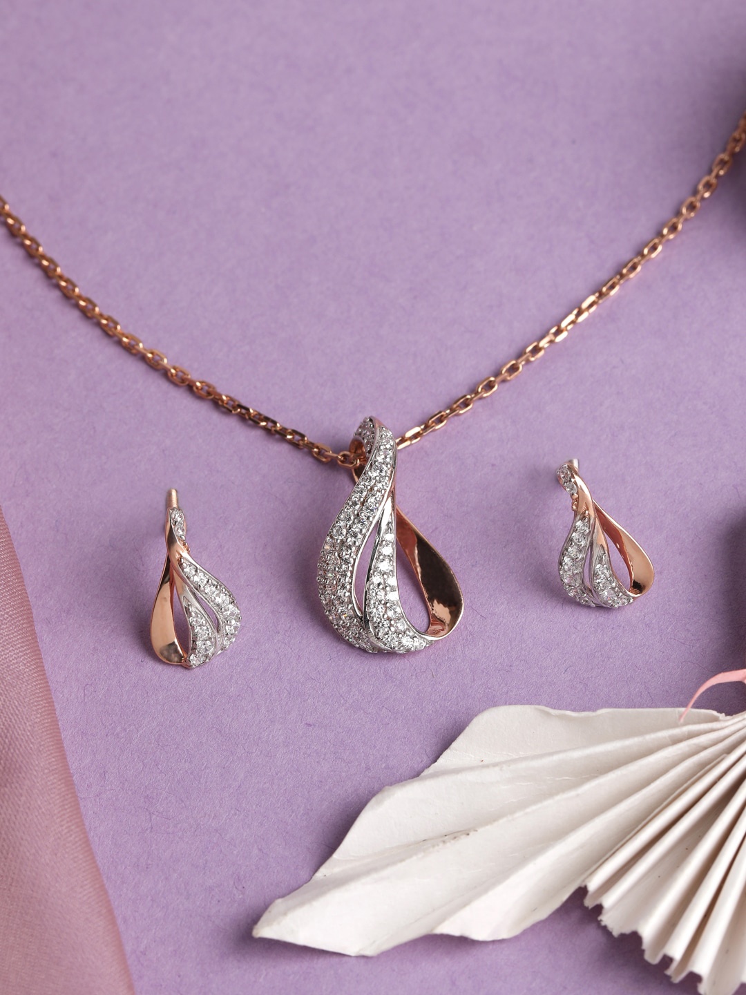 

Clara 925 Hallmarked Sterling Silver Pendant With Chain and Earrings Set, Rose gold