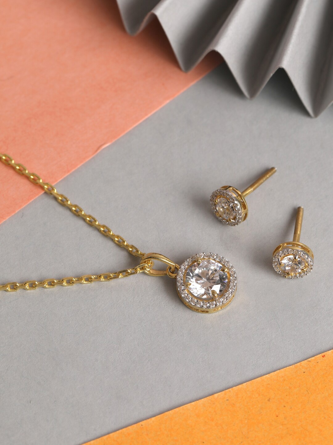 

Clara Gold-Plated 925 Silver CZ Studded Pendant Jewellery Set