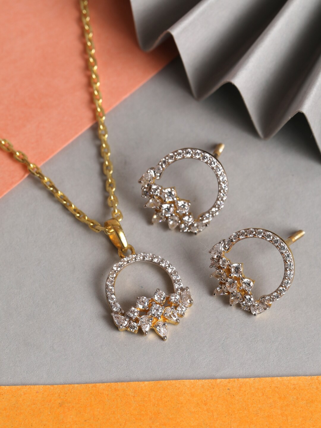 

Clara 925 Sterling Silver Gold-Plated White CZ-Studded Pendant Jewellery Set
