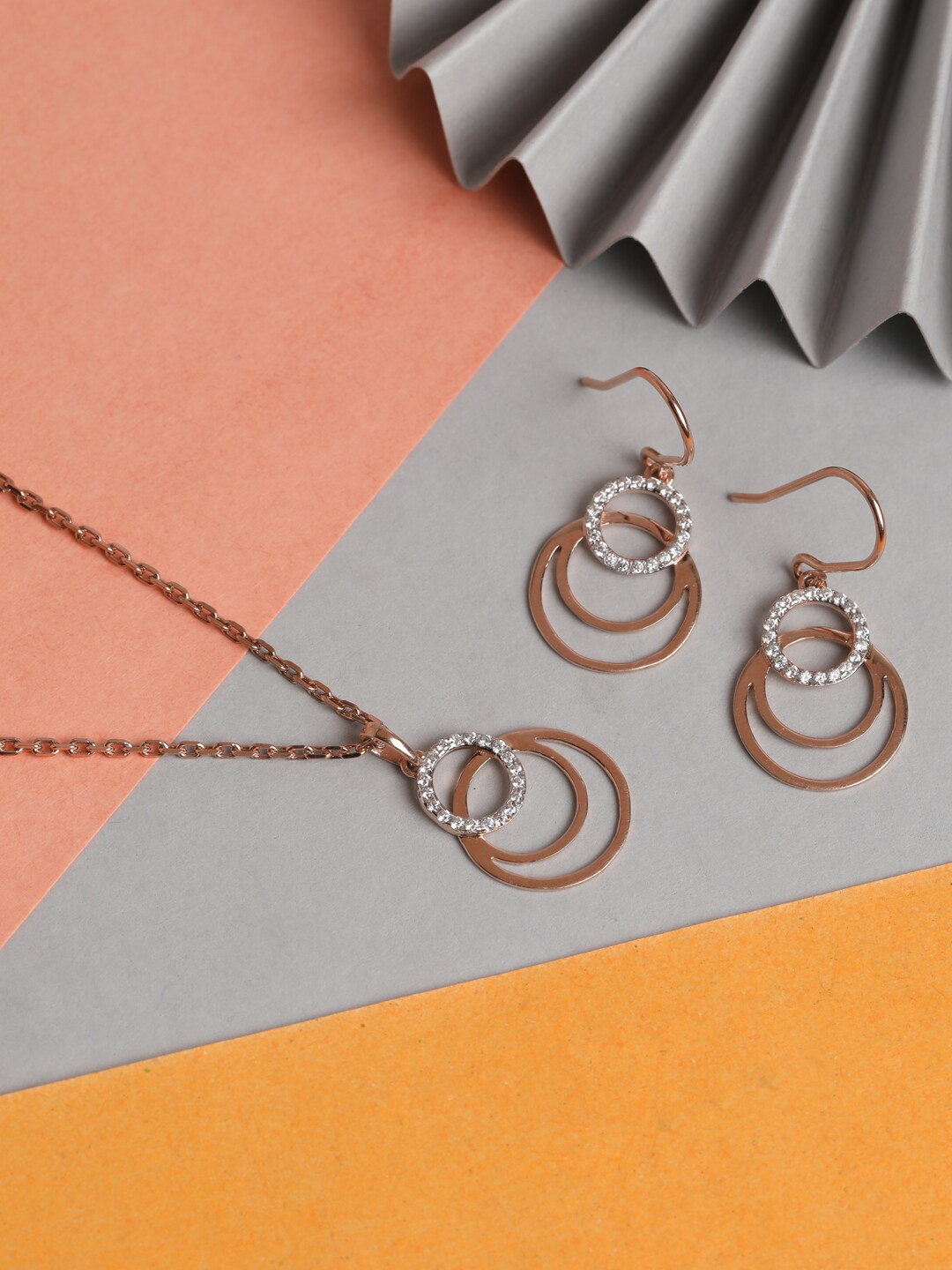 

Clara 925 Sterling Silver Rose Gold-Plated White CZ Studded Pendant With Earrings