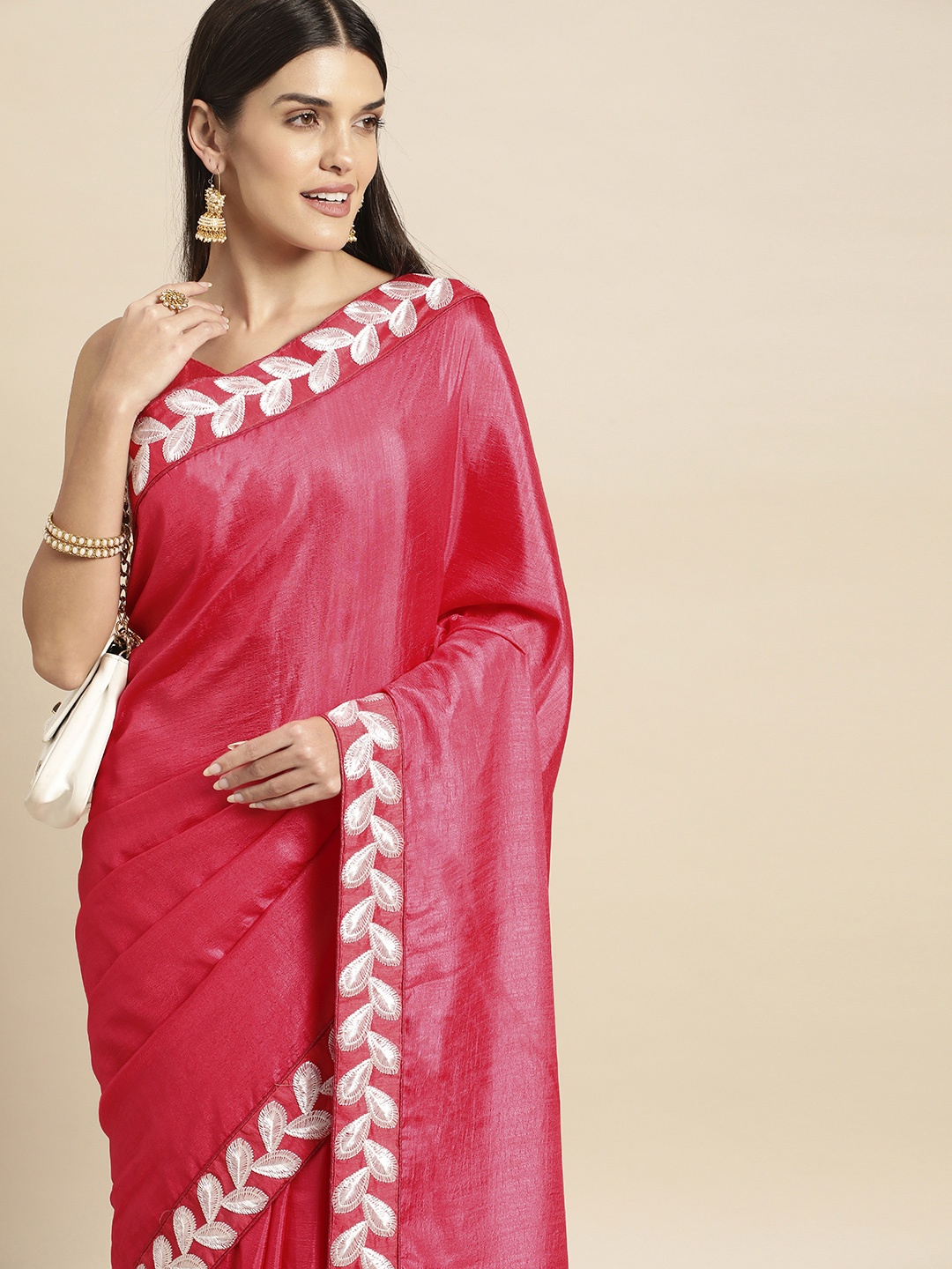 

Vaidehi Fashion Floral Silk Blend Saree, Pink
