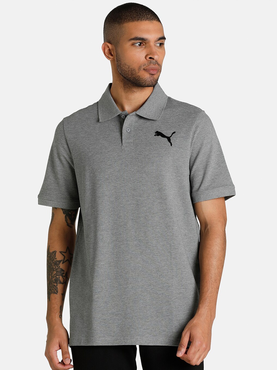 

Puma Men Grey Essentials Pique Regular Fit Polo Collar T-shirt