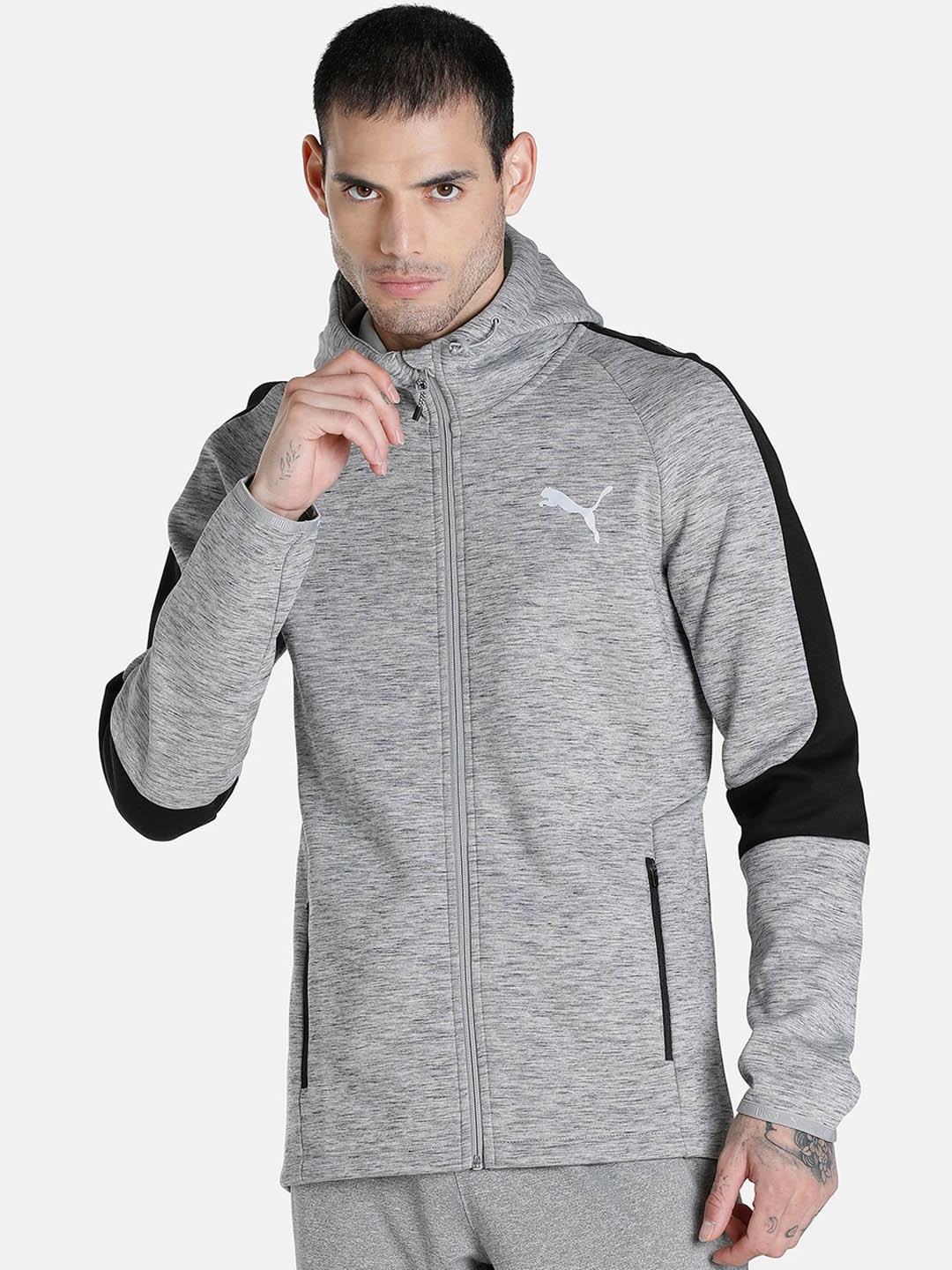 

Puma Men Slim Fit EVOSTRIPE Full-Zip Slim Fit Hoodie, Grey