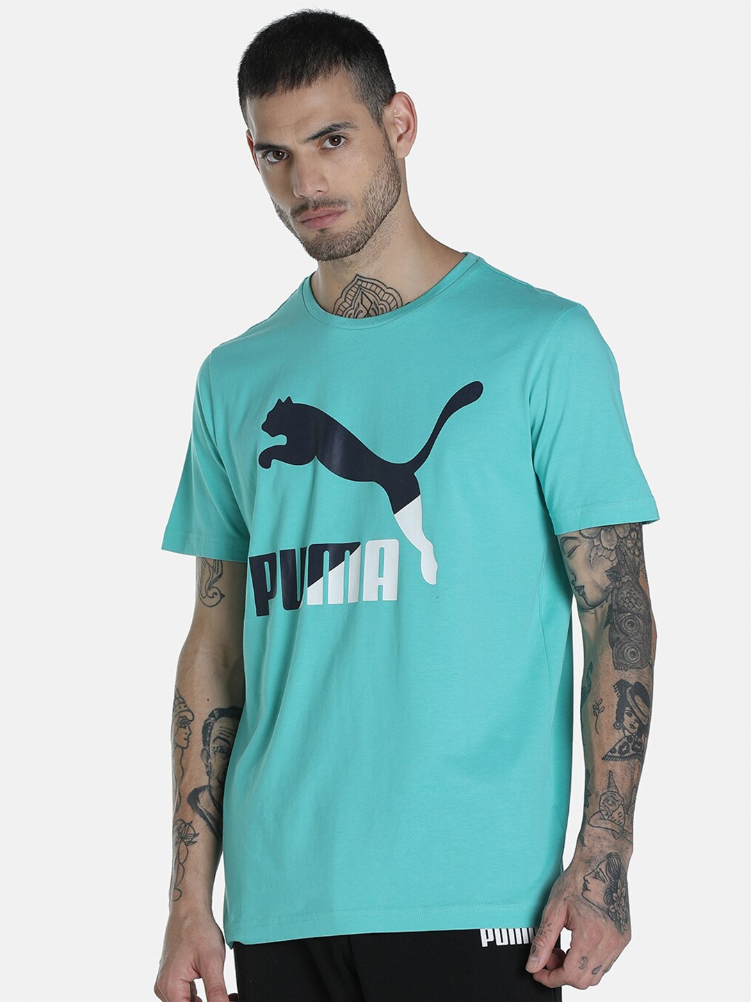 

Puma Men Blue & Black Classics Brand Logo Printed T-shirt