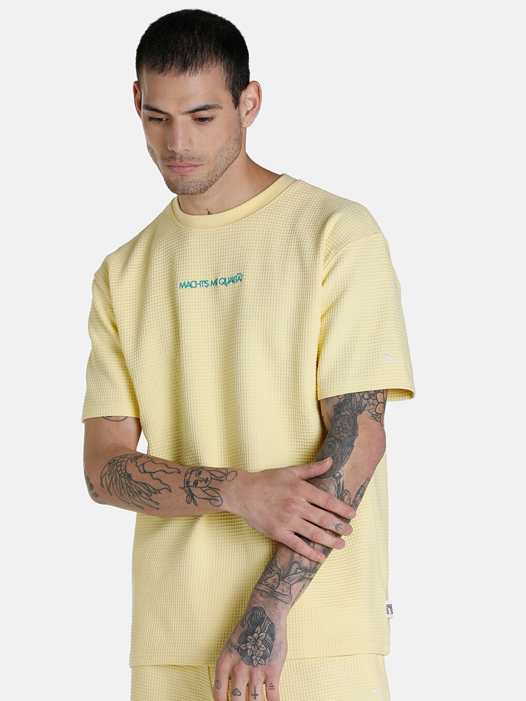 

Puma Unisex Yellow MMQ Sail To Bay Typography Round Neck Cotton T-shirt