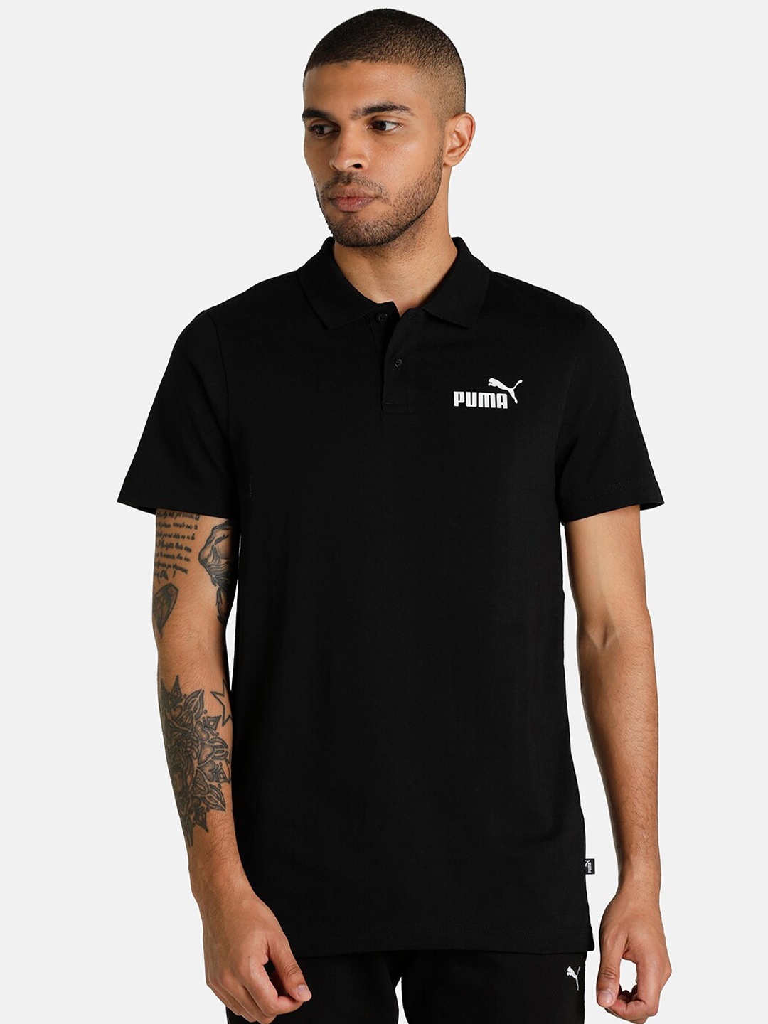 

Puma Men Black Essential Jersey Slim Fit Polo Collar T-shirt