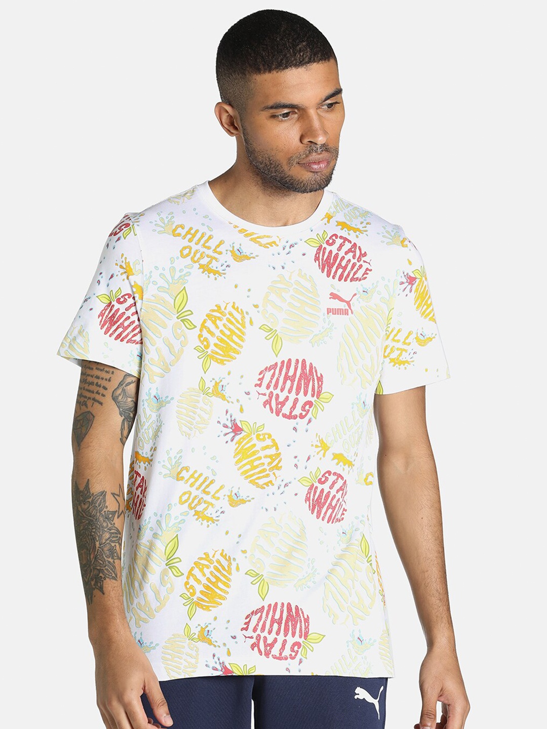 

Puma Men White & Yellow Summer AOP Squeeze T-shirt