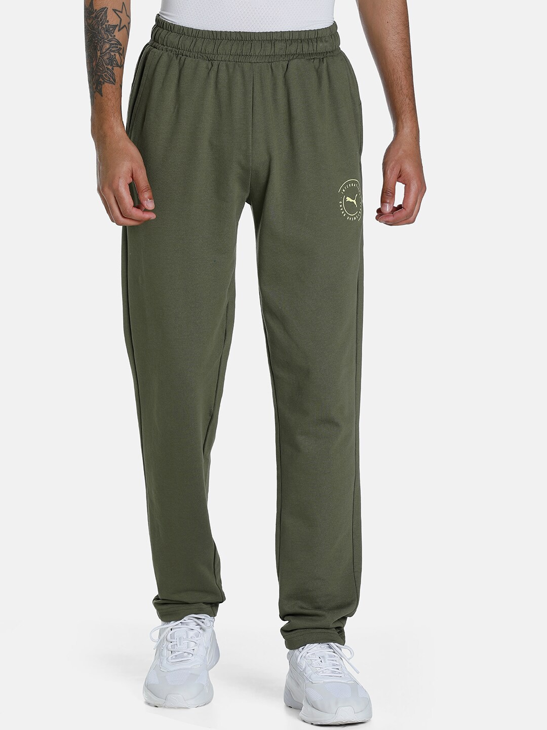 

Puma Men Green Graphic Cotton Solid Slim-Fit Track Pants
