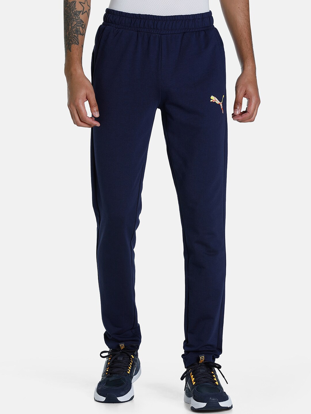

Puma Men Blue Cat Logo Solid Cotton Slim-Fit Track Pants