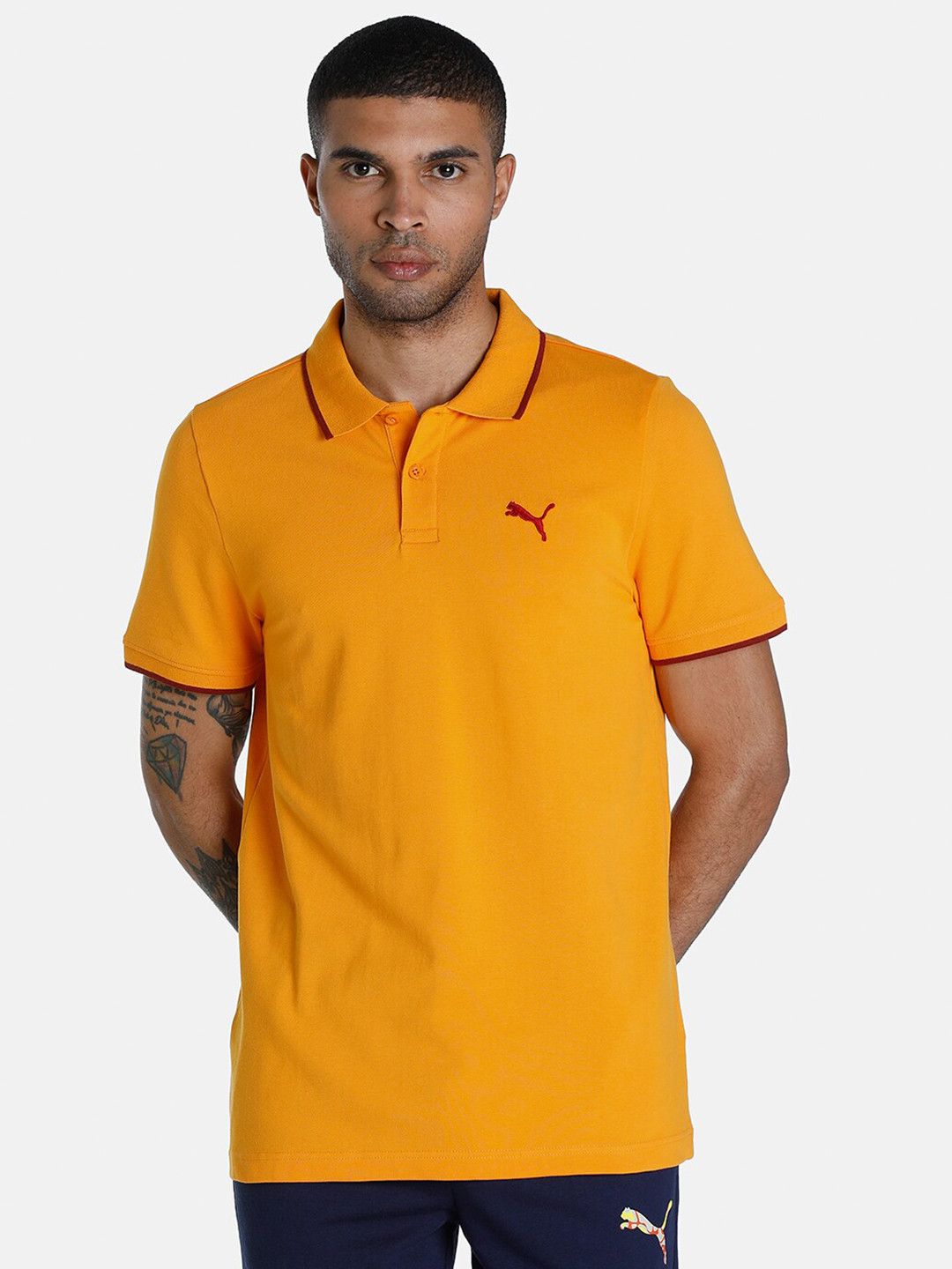 

Puma Men Mustard Yellow & Maroon Brand Logo Polo Collar Slim Fit T-shirt