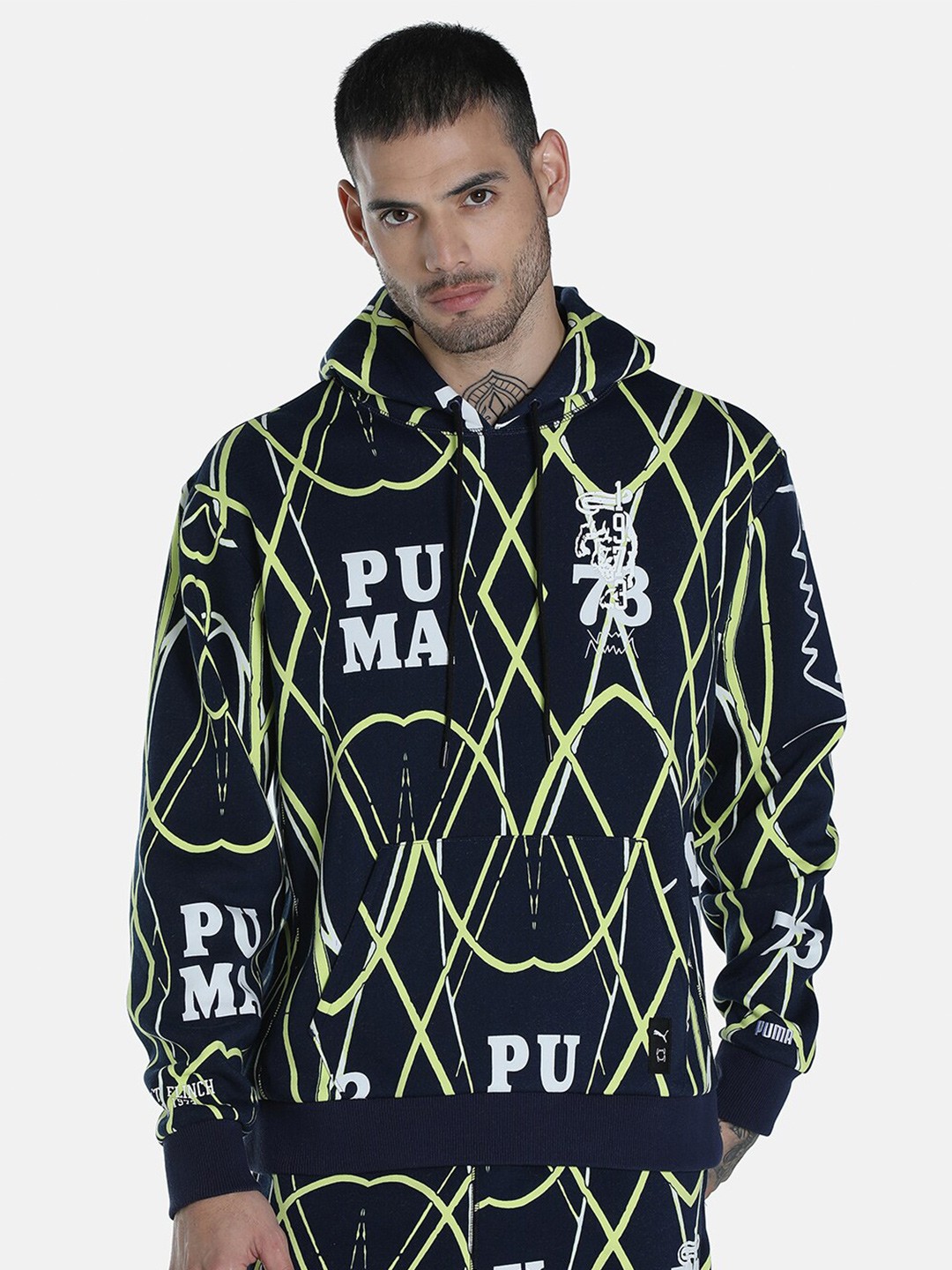 

Puma Men Blue Run it Back Printed Hooded Sweatshirt