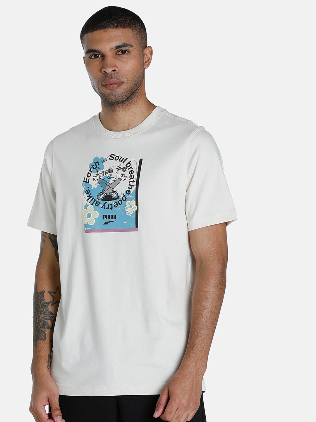 

Puma Men White & Blue Printed Downtown T-shirt