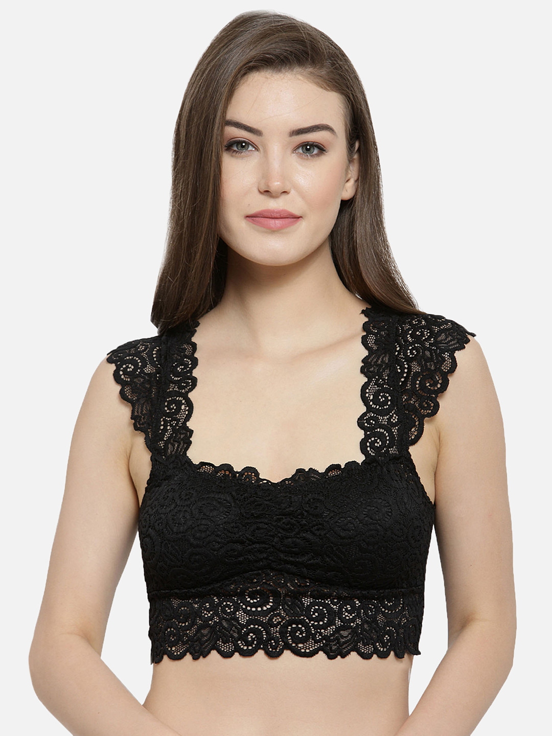 

Spiaty Floral Lightly Padded Lace Bralette Bra SFH041_BK_1-, Black