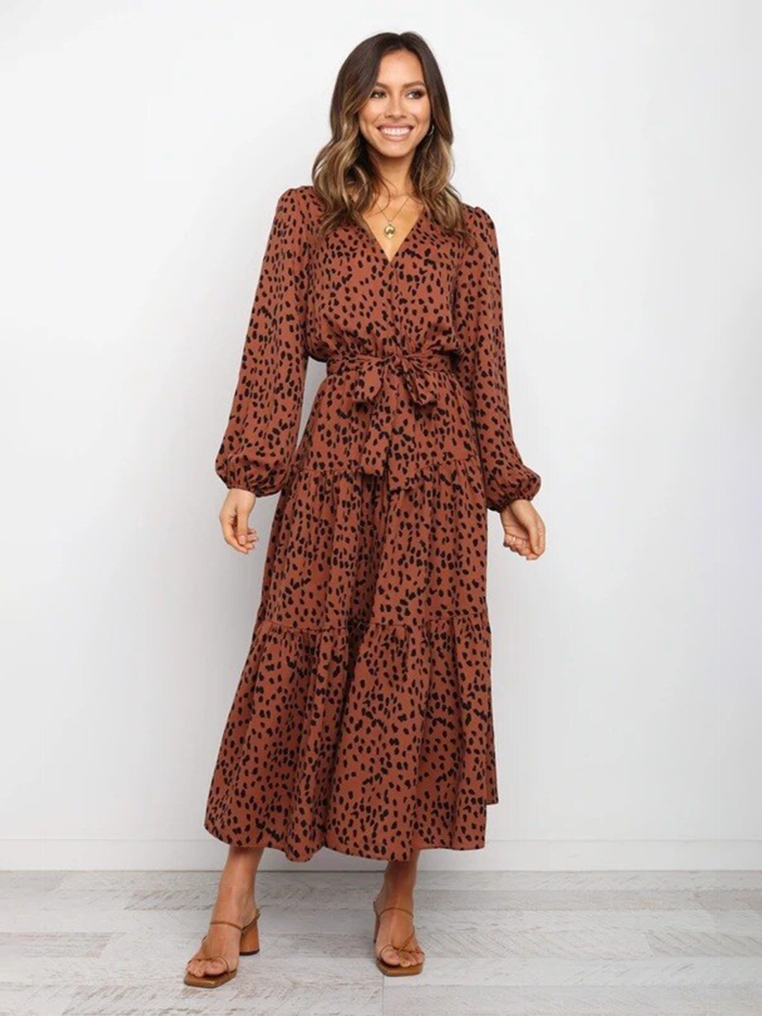 

BoStreet Women Brown & Black Layered Maxi Dress