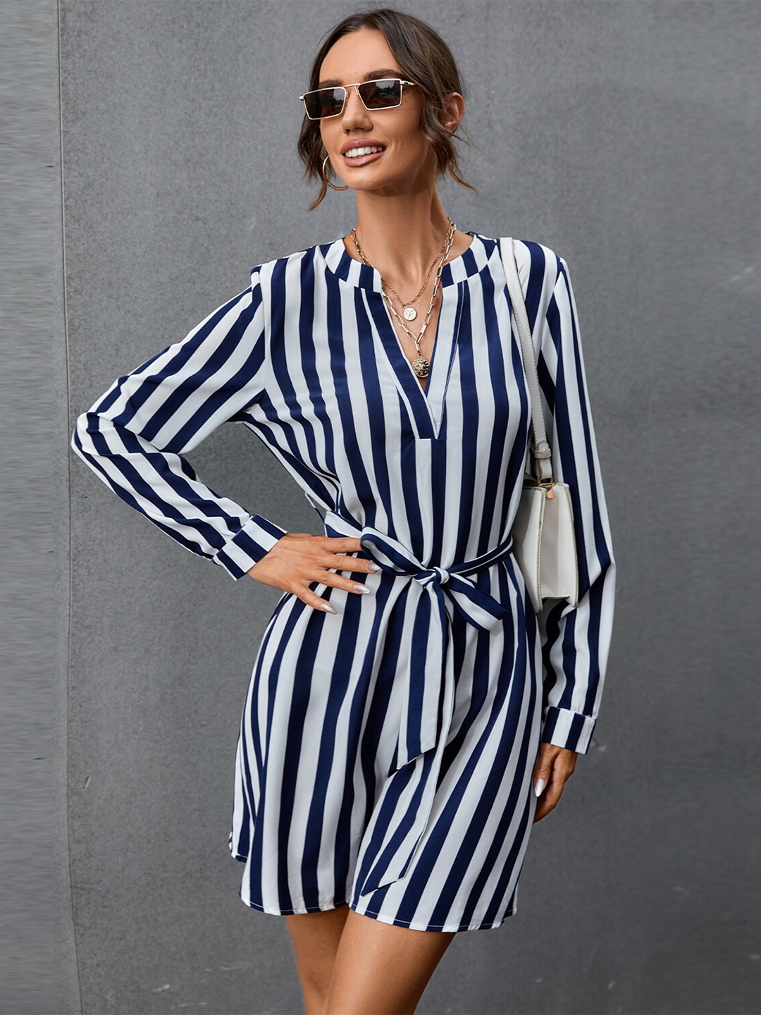 

BoStreet Women Blue & White Striped A-Line Dress
