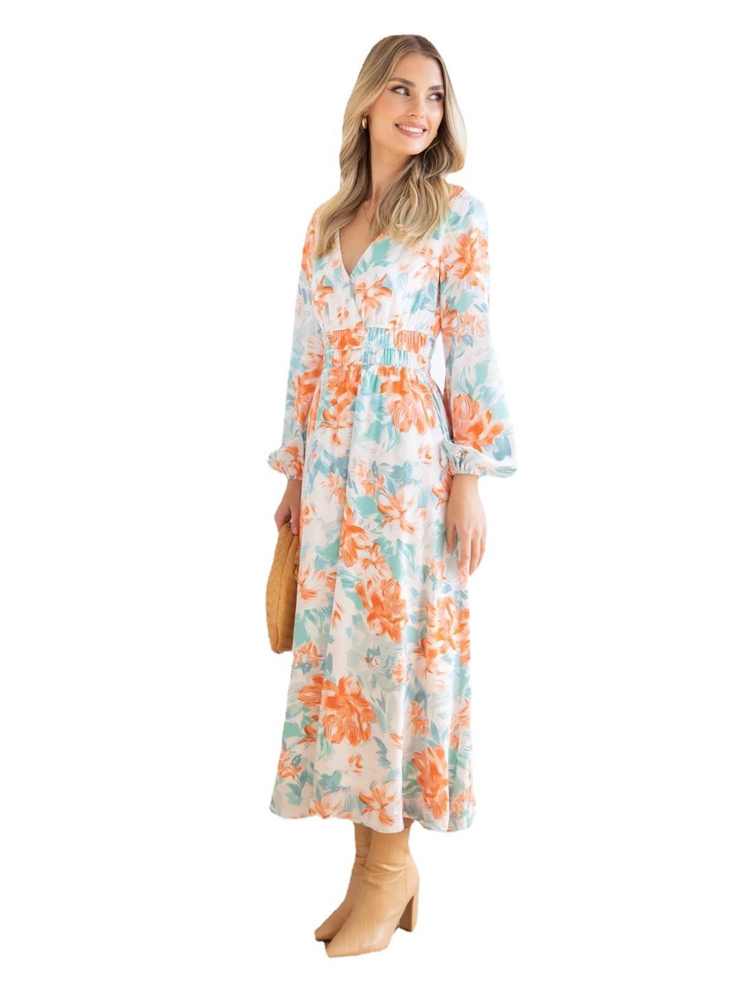 

BoStreet Women Orange & Blue Floral Maxi Dress