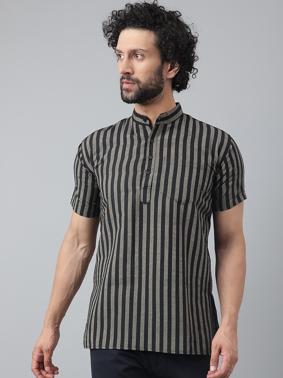 

RIAG Men Black & Grey Striped Kurta