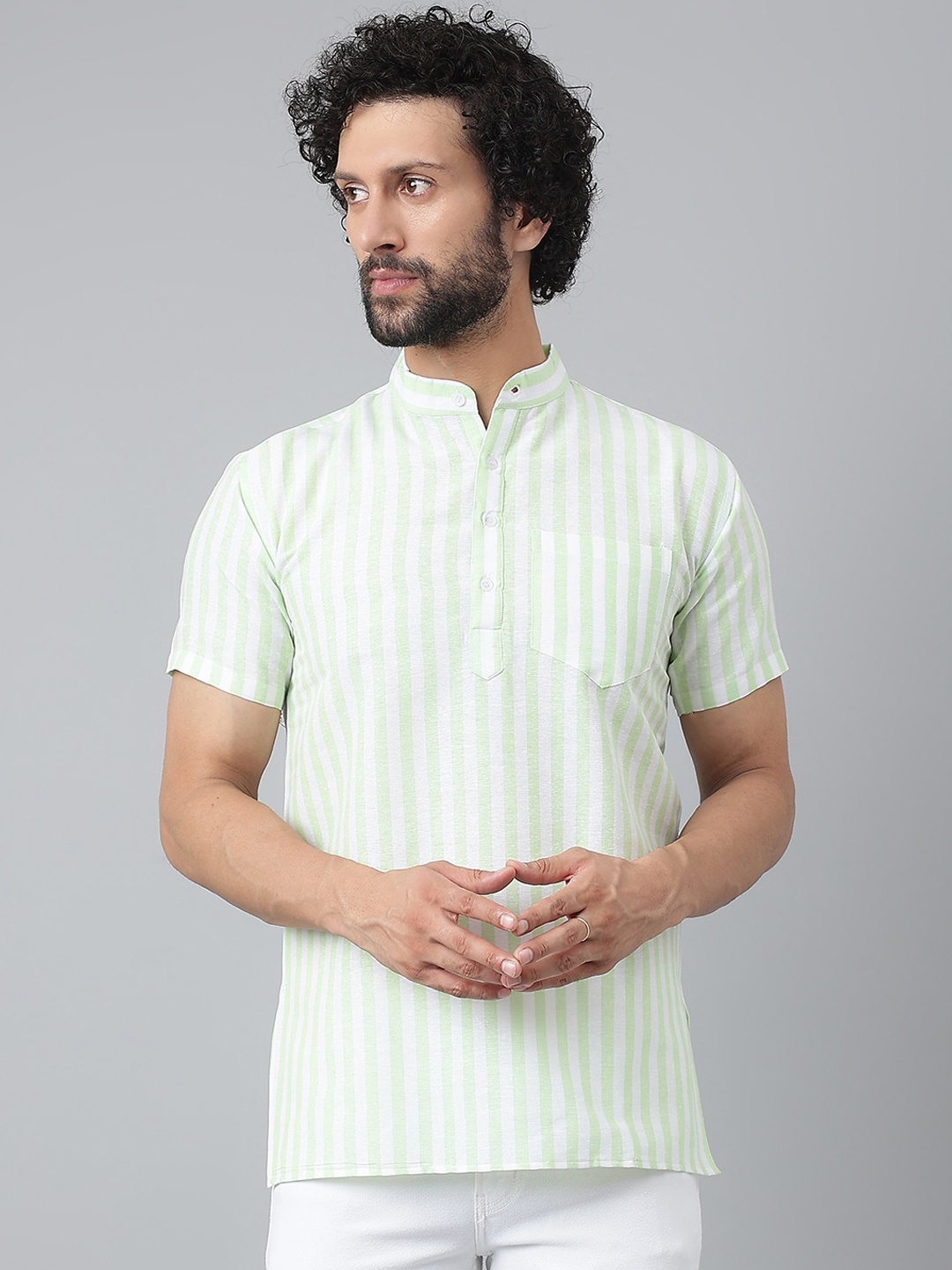 

RIAG Men Green Striped Kurta