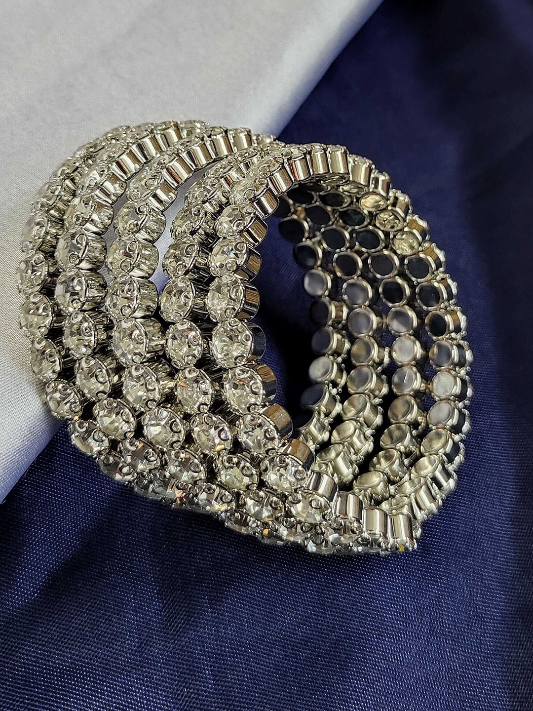 

ANNA CREATIONS Silver-Plated & White Stone Studded Choker Necklace & Bracelets Sets