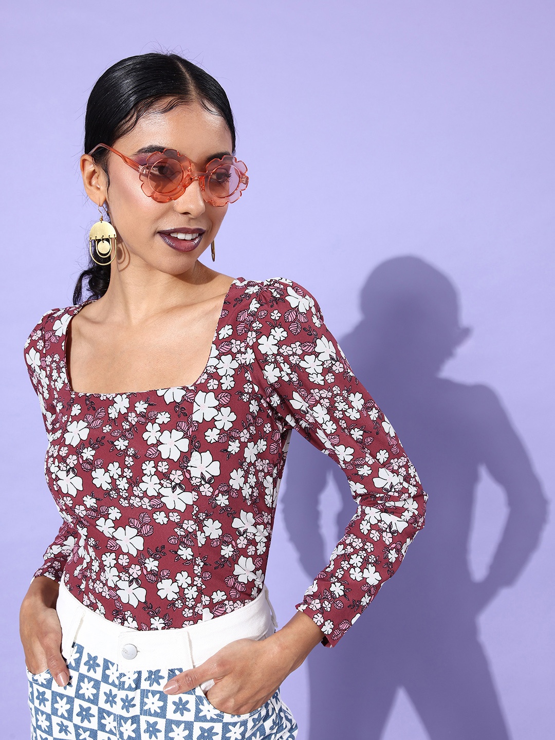 

Mast & Harbour Floral Print Top, Mauve
