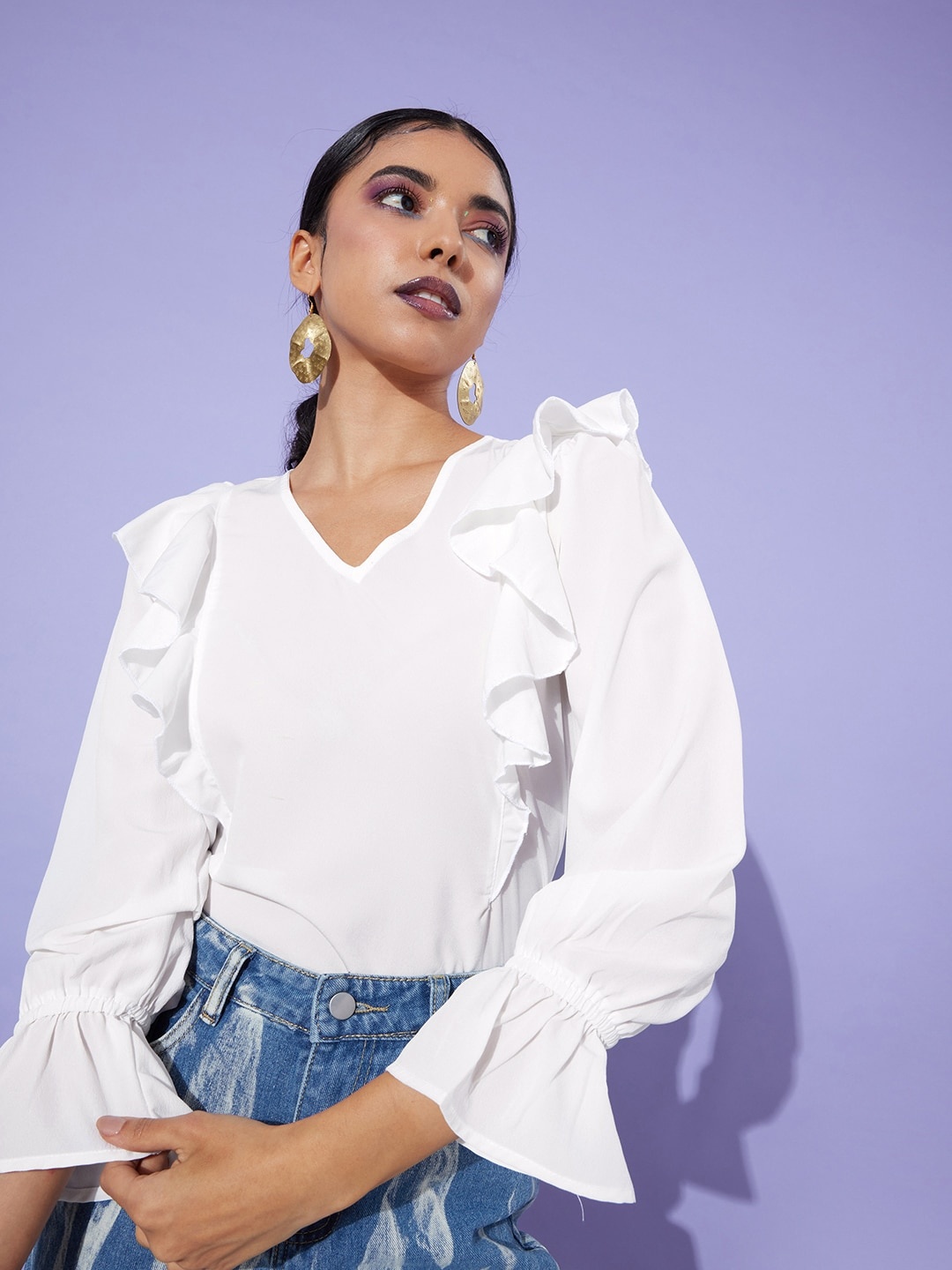

Mast & Harbour Solid Ruffles Top, White