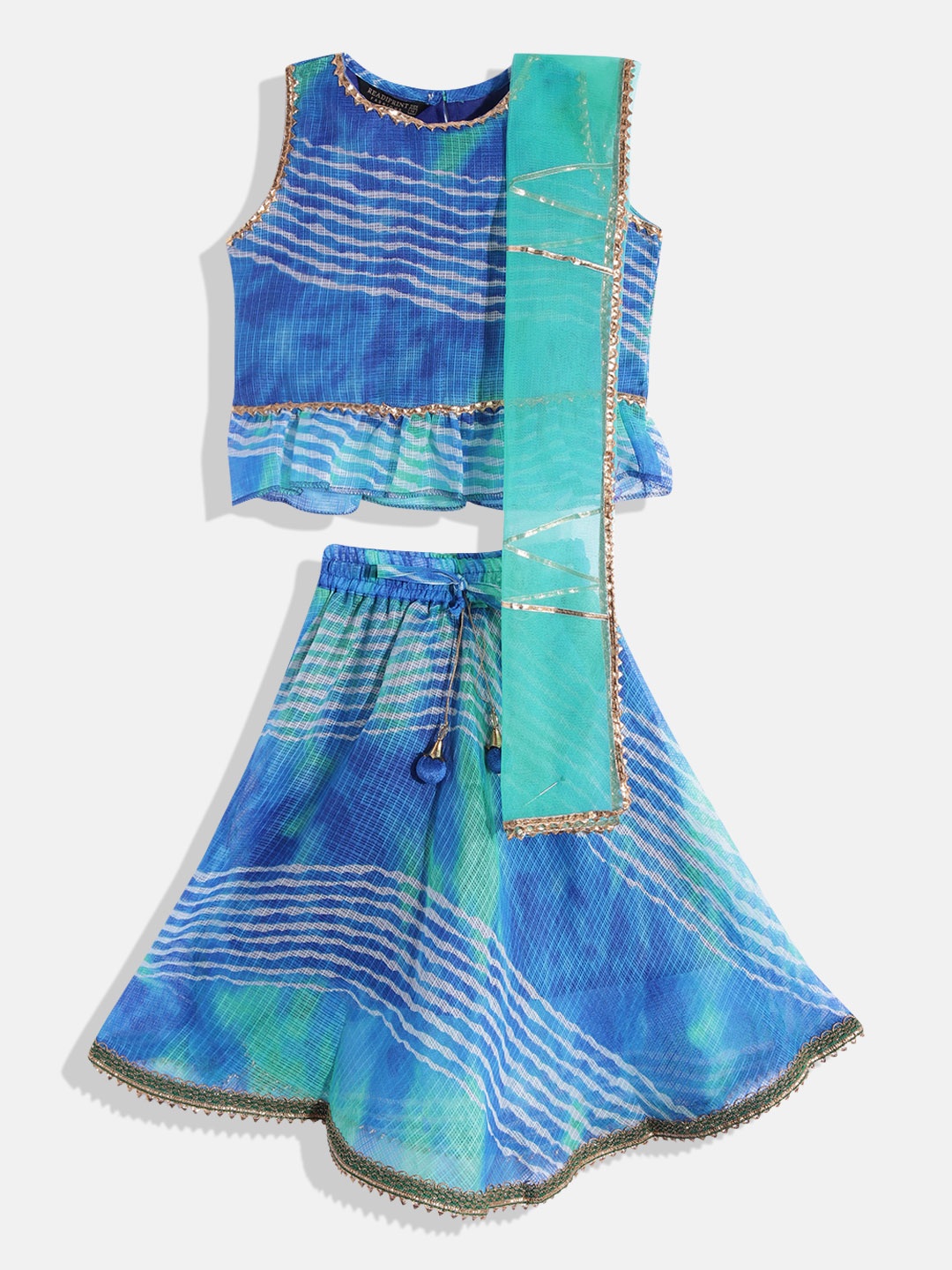 

Readiprint Fashions Girls Blue & Green Printed Ready to Wear Lehenga & Blouse With Dupatta