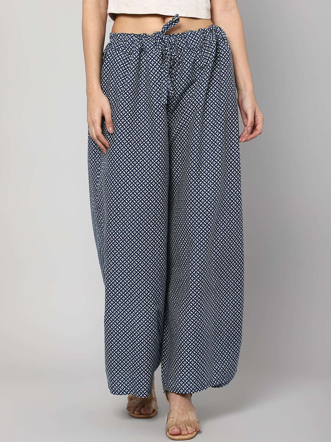 

Aditi Wasan Women Blue Printed Relaxed Straight Leg Loose Fit Trousers