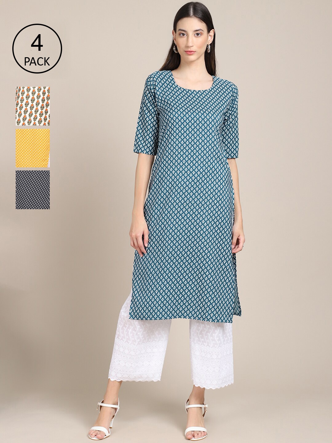 

Ethnic basket Women Pack of 4 Crepe Kurta, Multi