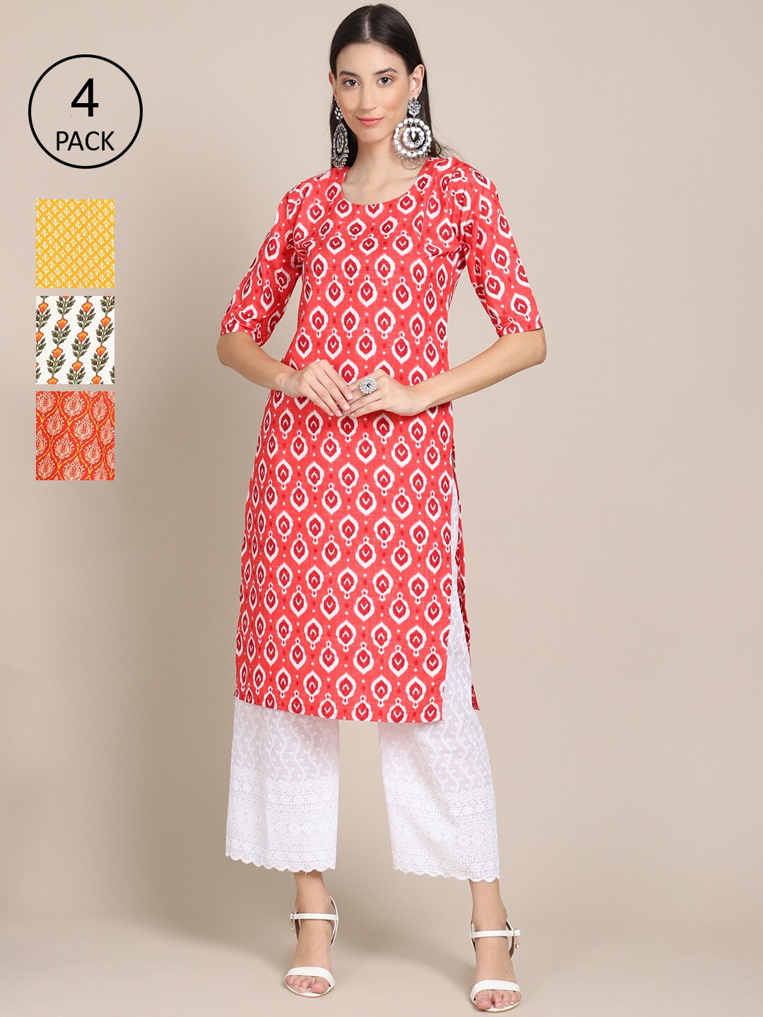 

Ethnic basket Women Pack Of 4 Multicoloured Geometric Printed Crepe Kurta, Multi