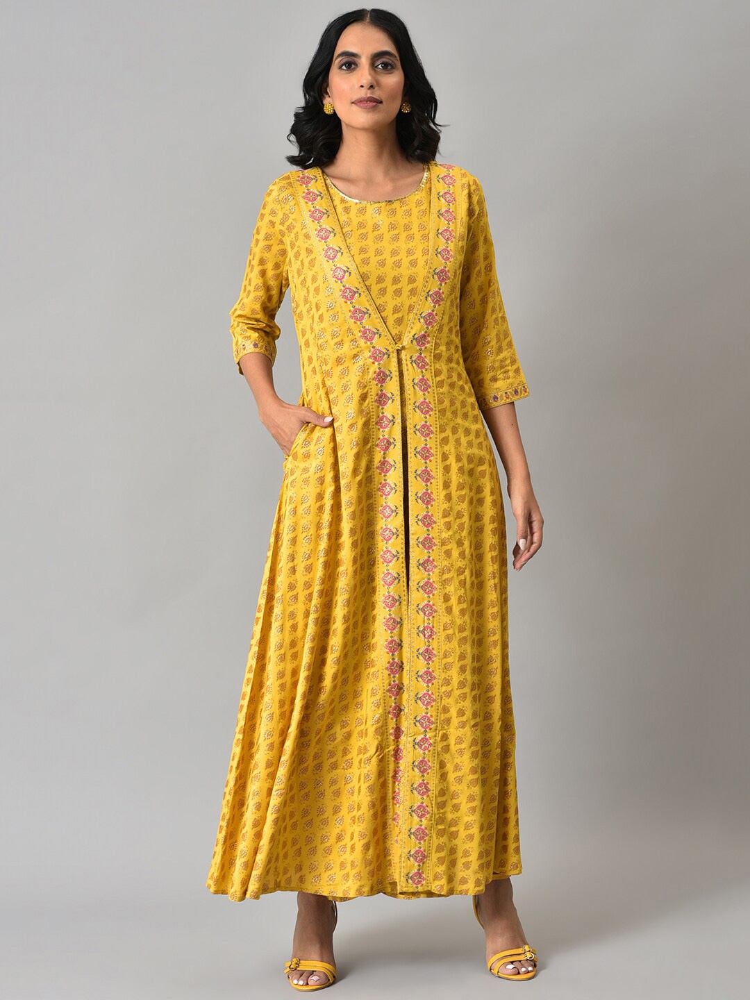 

W Floral Print Rayon Jumpsuit, Yellow