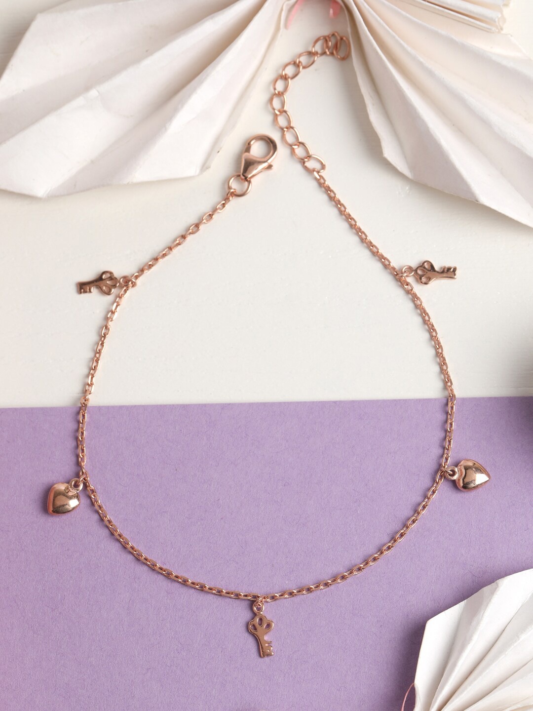 

Clara Women 925 Sterling Silver Rose Gold-Plated & Toned Key & Heart Anklet